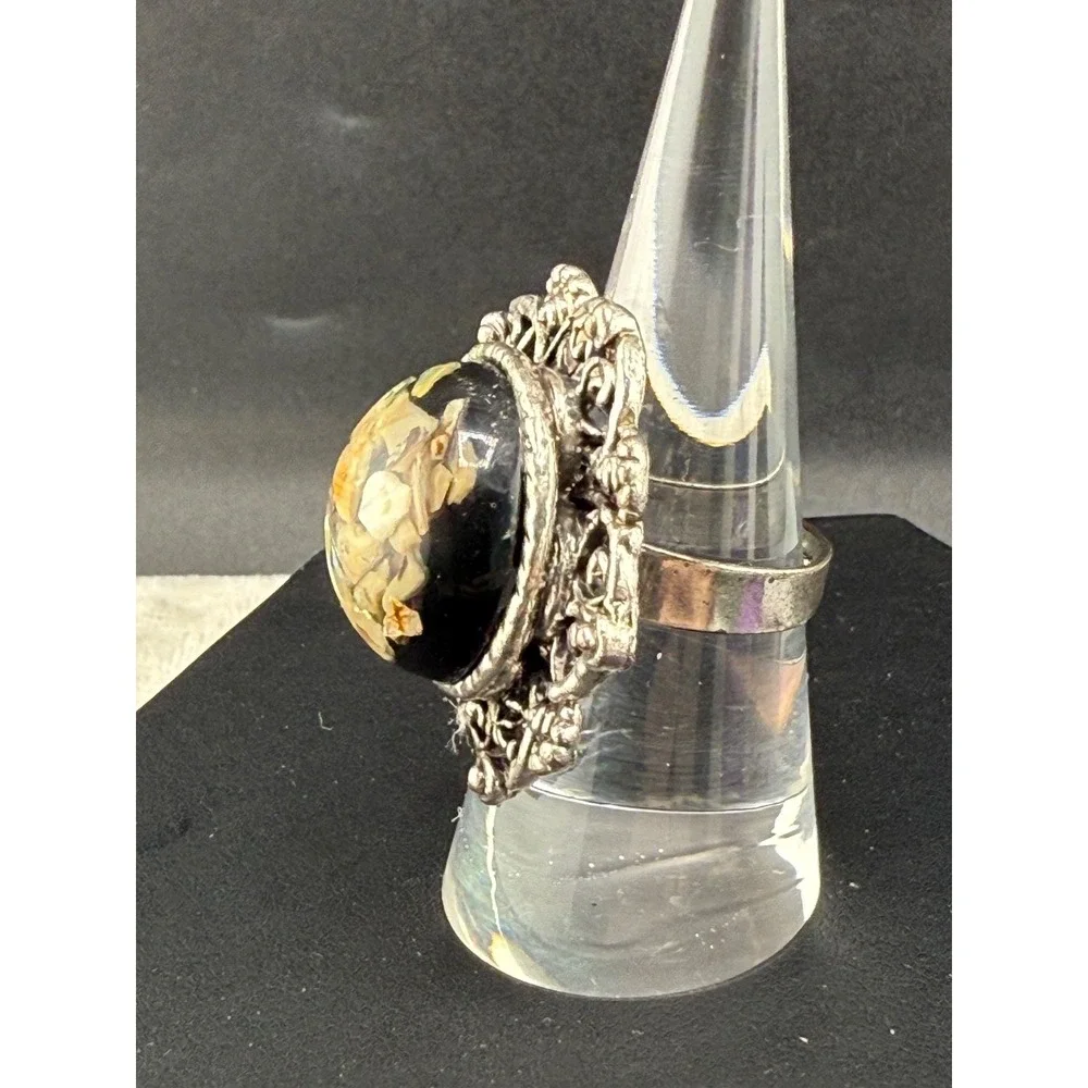 Vintage Silver Tone‎ Cocktail Ring Boho Adjustable Size 8 - Picture 3 of 10